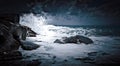 Wawe splashes sea storm horizon. Ligurian sea. Royalty Free Stock Photo