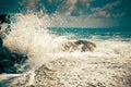 Wawe splashes sea storm horizon Royalty Free Stock Photo