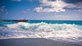 Wawe splashes sea storm horizon