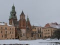 Wawel castel under the snow in Krakow, Poland Royalty Free Stock Photo