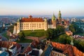 Wawel Castle and Cathedral in Krakow, Poland. Aerial view at sunrise Royalty Free Stock Photo