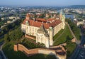 Wawel Castle and Cathedral in Krakow, Poland. Aerial view at sunrise Royalty Free Stock Photo