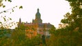 Wawel castle famous landmark in Krakow Poland. Picturesque landscape on coast river Wisla. Autumn sunset with white sky  - Bilder Royalty Free Stock Photo