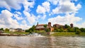 Wawel castle - famous landmark in Krakow Poland. Picturesque landscape on coast Vistula river during the sunny day Royalty Free Stock Photo