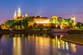 Wawel Hill above Vistula River in Krakow at night Royalty Free Stock Photo