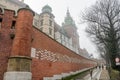 POLAND, KRAKOW - NOVEMBER 2018: Wawel Castle in the morning fog in Krakow, Poland Royalty Free Stock Photo