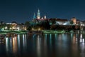 Wawel castle and vistula, Wisla, river night panorama, Poland, Krakow Royalty Free Stock Photo