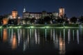 Wawel castle and vistula, Wisla, river night panorama, Poland, Krakow Royalty Free Stock Photo