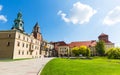 Wawel castle yard with lawn, panoramic view Royalty Free Stock Photo