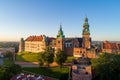 Wawel Cathedral  and Castle and in Krakow, Poland. Aerial view at sunrise Royalty Free Stock Photo