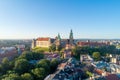 Wawel Cathedral  and Castle and in Krakow, Poland. Aerial view at sunrise Royalty Free Stock Photo