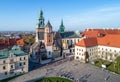 Wawel Cathedral in Krakow, Poland. Aerial view in sunset light Royalty Free Stock Photo