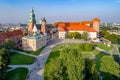 Wawel Cathedral in Krakow, Poland. Aerial view in sunset light Royalty Free Stock Photo