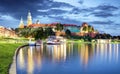 Wawel hill with castle in Krakow at night, Poland Royalty Free Stock Photo