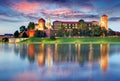 Wawel hill with castle in Krakow at night, Poland