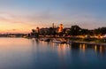 Wawel hill with castle in pink red sunset, Krakow Royalty Free Stock Photo