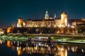 Wawel hill with royal castle at night. Krakow is one of the most famous landmark Royalty Free Stock Photo