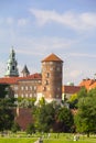 Wawel Royal Castle, Sandomierska Tower in sunny day, Krakow, Poland Royalty Free Stock Photo