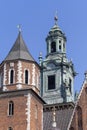 Wawel Royal Castle with Silver Bell Tower and Clock Tower, Cracow, Poland Royalty Free Stock Photo