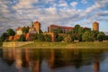 Wawel Royal Castle surrounded by a lake in the evneing in Krakow, Poland Royalty Free Stock Photo