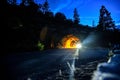 Lights of a Car leaving the Wawona Tunnel in the Evening - Yosemite National Park, California Royalty Free Stock Photo