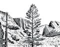 Wawona Tunnel Vista View of Yosemite National Park Comics Style Drawing Royalty Free Stock Photo