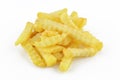 Wawy french fries. Crinkle cut potatoes pile isolated on white background Royalty Free Stock Photo