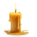 Wax candle burning low with melted wax drips isolated on white background, Ai Generated Royalty Free Stock Photo