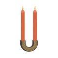 Wax candles on candlestick. Aromatic decoration for cosy home interior. Decorative burning candlelights in holder