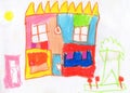 Wax crayon child's hand drawn house