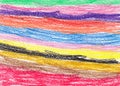 Wax crayon strokes - abstract background with colorful horizontal lines of different colours on paper, crayon texture