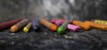 Wax crayons on black background Royalty Free Stock Photo