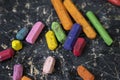 Wax crayons on black background Royalty Free Stock Photo