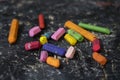 Wax crayons on black background Royalty Free Stock Photo