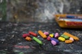 Wax crayons on black background Royalty Free Stock Photo