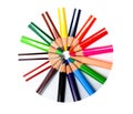 Wax crayons of different colors arranged together,making a beautiful circle Royalty Free Stock Photo