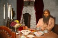 A wax figure of aged man Grigory Rasputin. The murder of Rasputin at the Yusupov Palace - reconstruction of the wax figures.