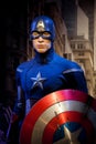 Wax figure of Chris Evans as Captain America in Madame Tussauds Wax museum in Amsterdam, Netherlands