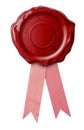 Wax seal with pink ribbon isolated