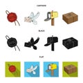 Wax seal, postal pigeon with envelope, mail box and parcel.Mail and postman set collection icons in cartoon,black,flat