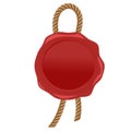 Wax seal red stamp with rope vector. Royalty Free Stock Photo