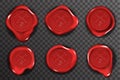Wax seal stamp red certificate sign transparent background mockup icons set 3d realistic design vector illustration Royalty Free Stock Photo