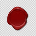 Wax stamp. Retro realistic red seal. 3D imprint on transparent background. Waxy emboss for old-fashioned postal