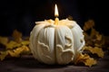 Waxen Pumpkin white candle. Generate Ai