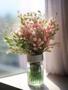 Waxflower wedding bouquet blurred background