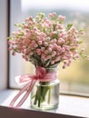 Waxflower wedding bouquet blurred background