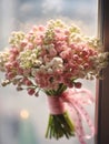 Waxflower wedding bouquet blurred background