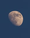 Waxing gibbous moon in a clear blue evening sky