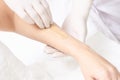 Waxing woman body. Sugar hair removal. laser service epilation. Salon wax beautician procedure Royalty Free Stock Photo