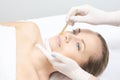 Waxing woman leg. Sugar hair removal. laser service epilation. Salon wax beautician procedure Royalty Free Stock Photo